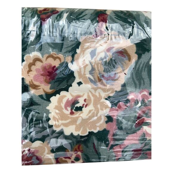 Vintage 80s Hunter Green Pink Cream Rose Floral Twin Sheet Set USA Cottagecore - Picture 5 of 6